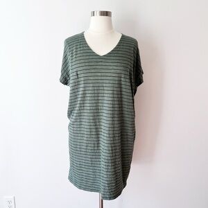 Eileen Fisher Organic Linen Striped V-Neck T-shirt Dress Nori Green, Lagenlook